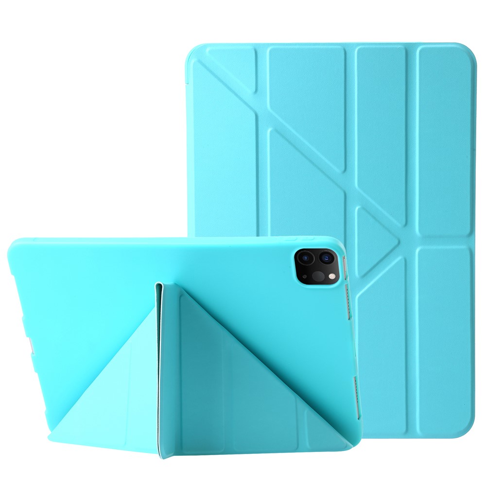 For iPad Pro 11 (2025) / 11 (2024) Case Origami Stand PU Leather+Silicone Cover with Auto Sleep / Wake - Sky Blue