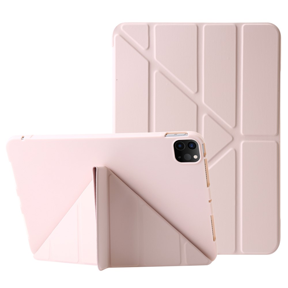 For iPad Pro 13 (2025) / 13 (2024) Case Origami Stand Auto Sleep / Wake PU Leather+Silicone Tablet Cover - Pink