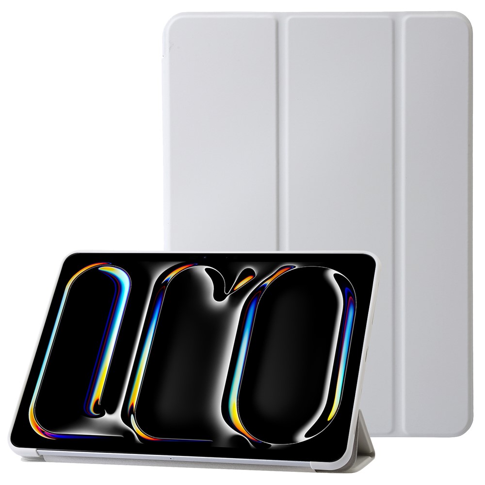 For iPad Pro 11 (2025) / 11 (2024) Case Tri-fold Stand Leather+Silicone Tablet Cover - Grey