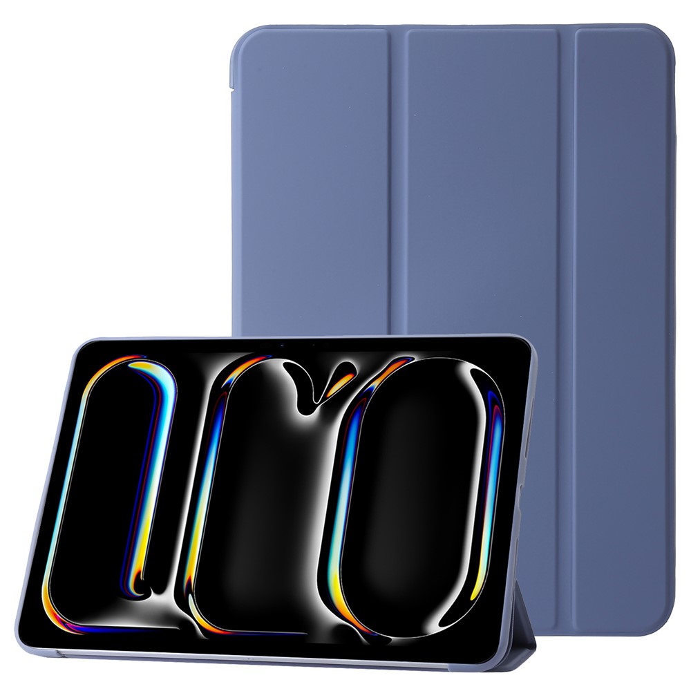 For iPad Pro 11 (2025) / 11 (2024) Case Tri-fold Stand Leather+Silicone Tablet Cover - Purple