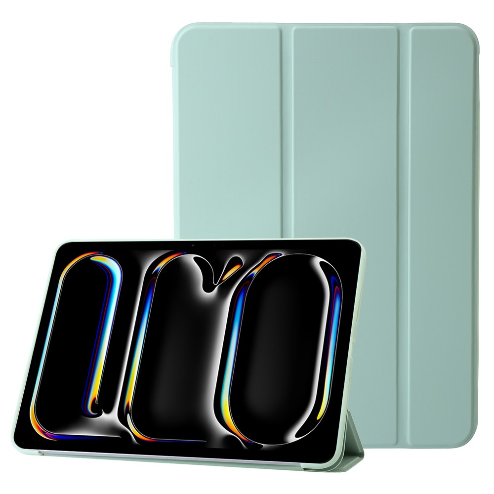 For iPad Pro 11 (2025) / 11 (2024) Case Tri-fold Stand Leather+Silicone Tablet Cover - Green