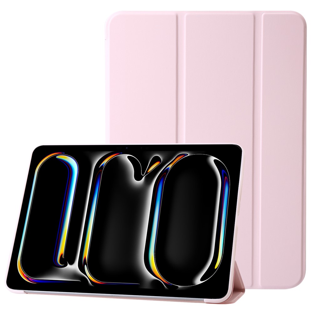 For iPad Pro 13 (2025) / 13 (2024) Case Tri-Fold Stand Leather+Silicone Tablet Cover - Pink