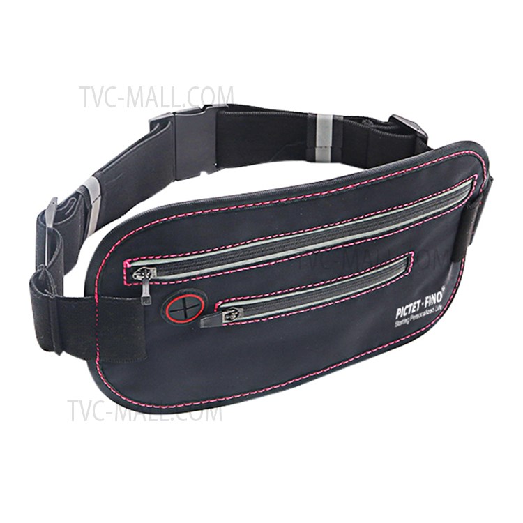 PICTET.FINO RH63 Ultra-thin Dual Zipper Running Waist Bag Waterproof Sport Fanny Pack 6.7 inch Phone Storage Pouch - Black/Red Line-1