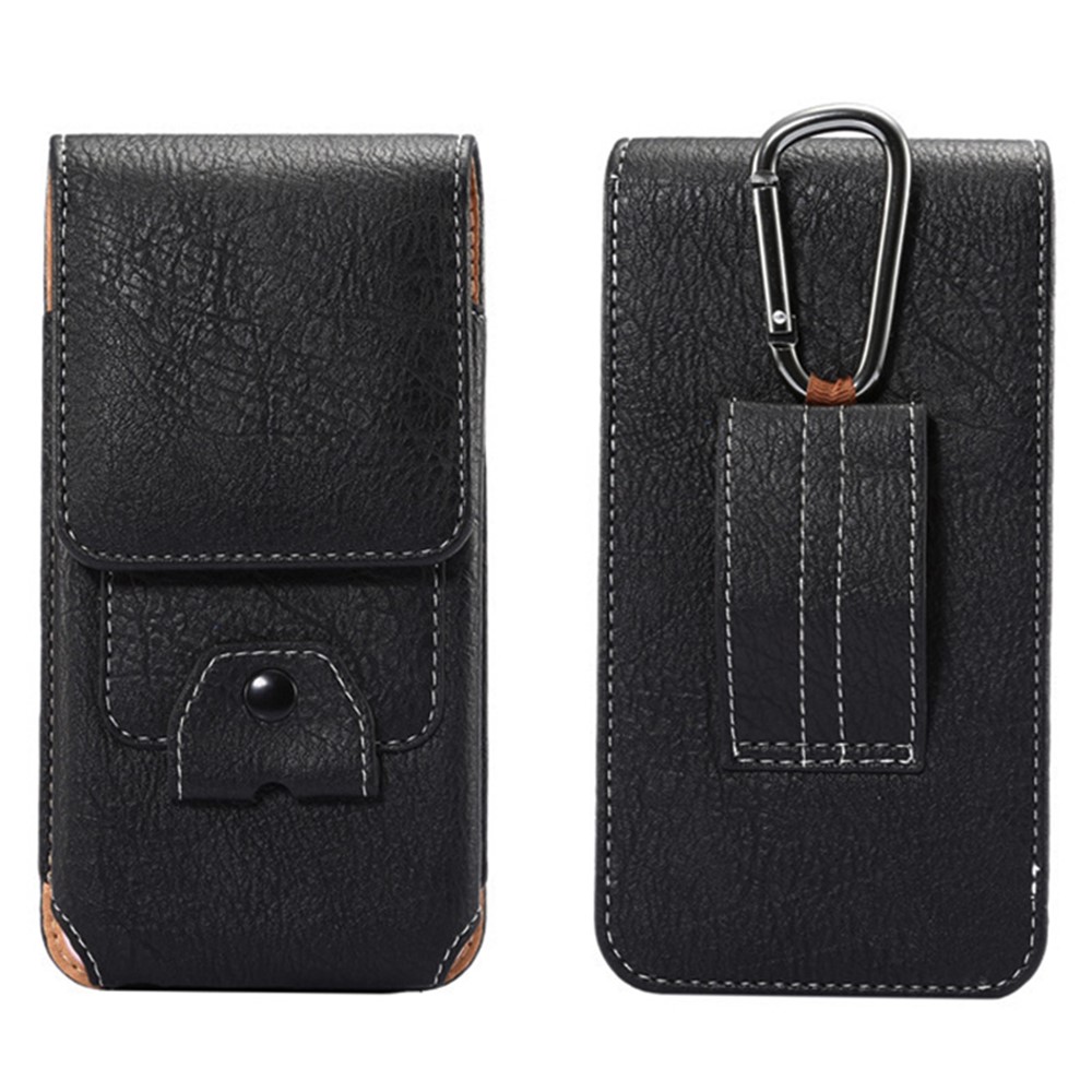 PU Leather Cellphone Holster Case Vertical Belt Waist Pouch Bag with Hook for 5.5-inch Phone - Black-1