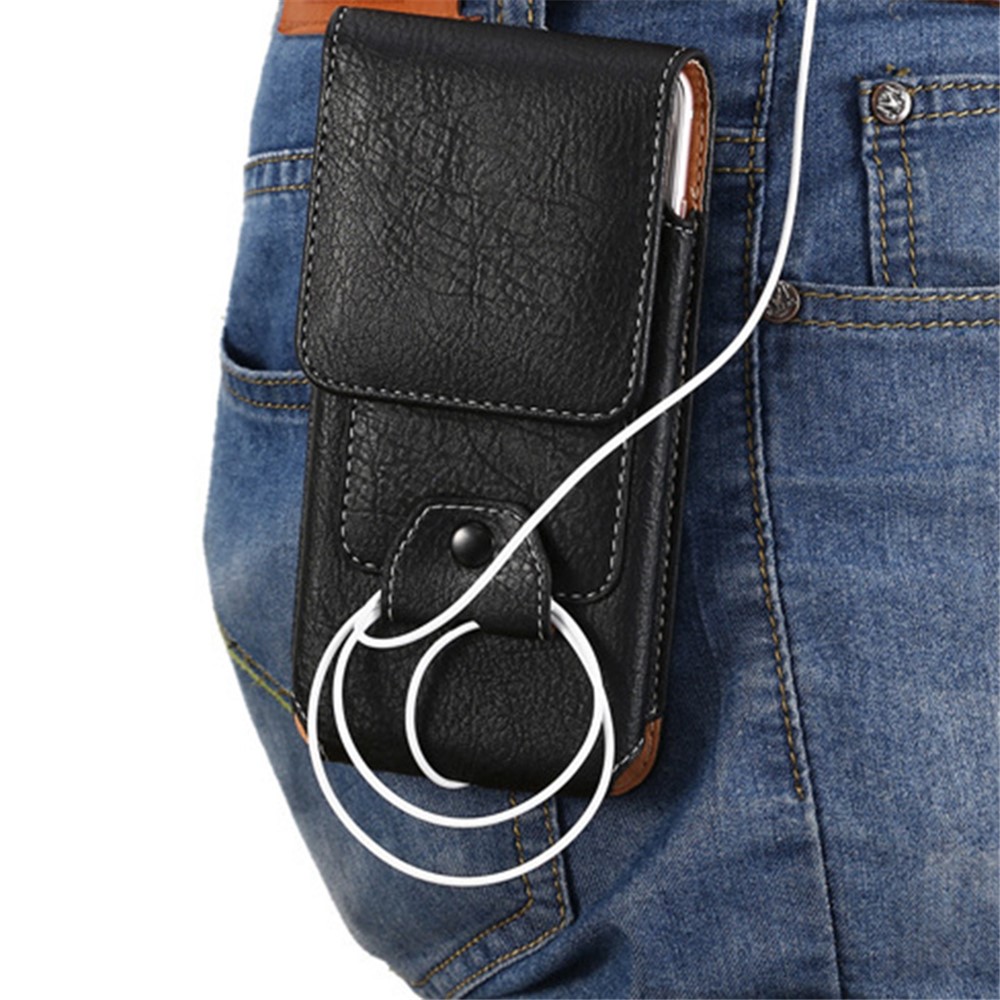PU Leather Cellphone Holster Case Vertical Belt Waist Pouch Bag with Hook for 5.5-inch Phone - Black-3