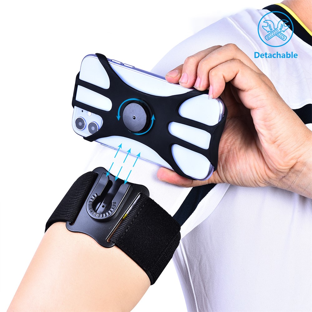 4"-7" Phone Holder Armband Detachable Rotary Phone Clamp Cycling Running Sports Wristband with 2 Nylon Straps-4