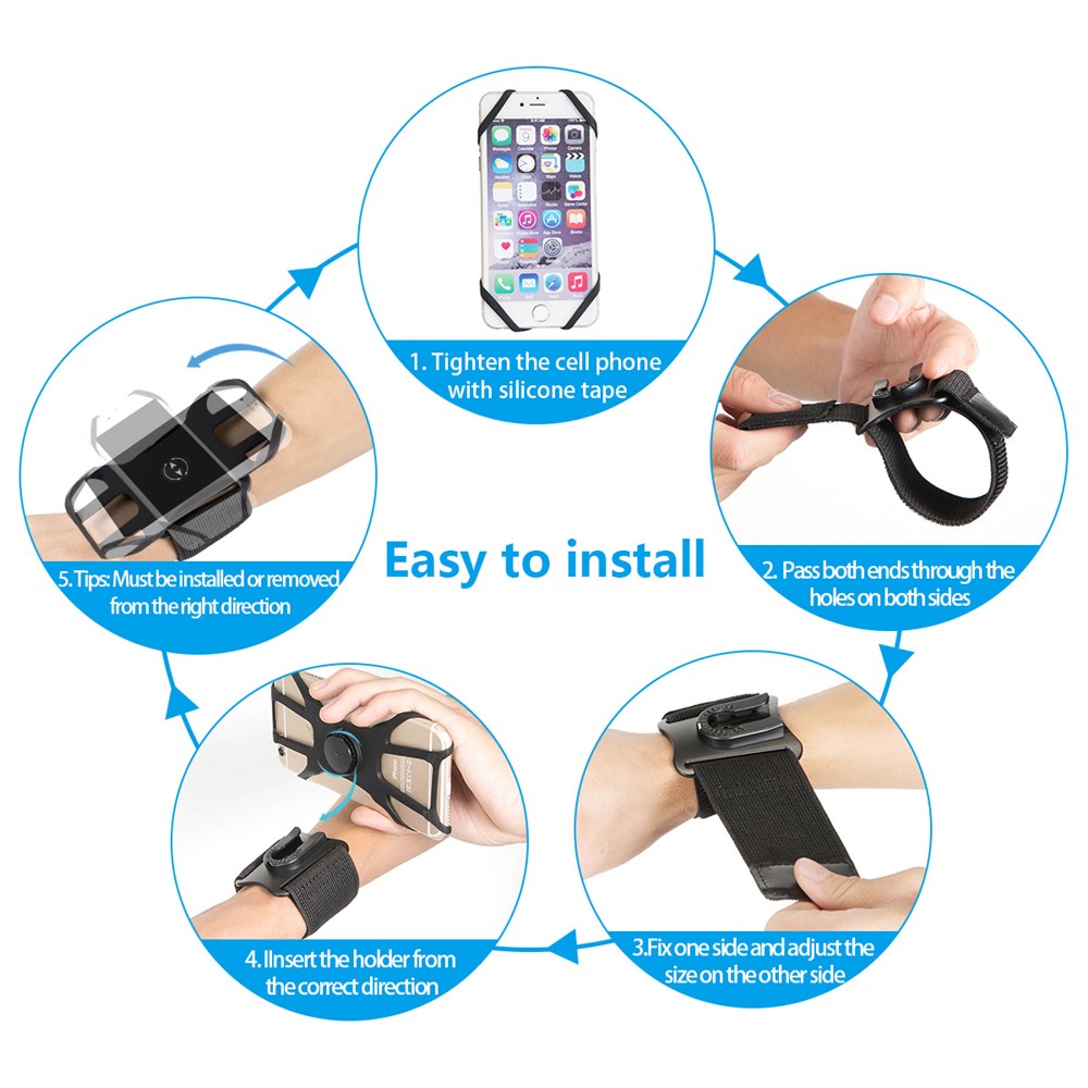 4"-7" Phone Holder Armband Detachable Rotary Phone Clamp Cycling Running Sports Wristband with 2 Nylon Straps-5