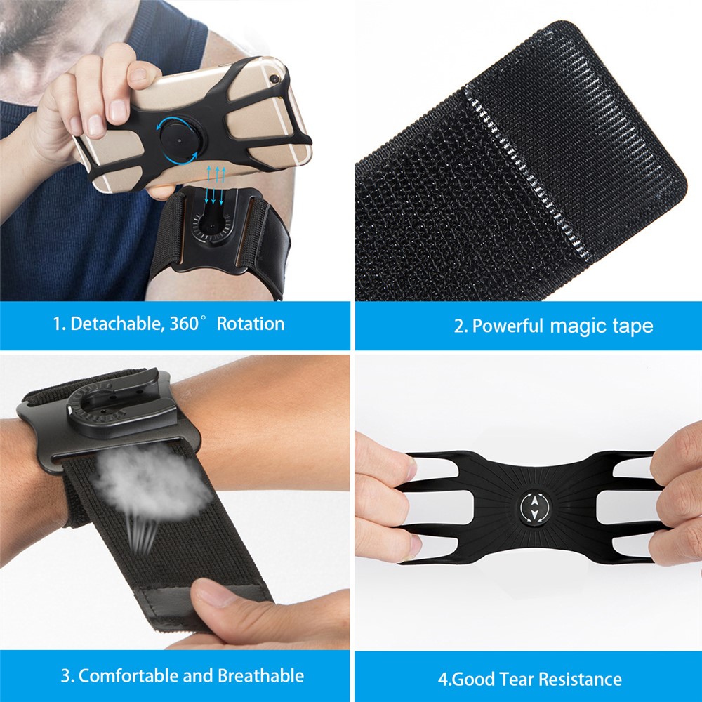 4"-7" Phone Holder Armband Detachable Rotary Phone Clamp Cycling Running Sports Wristband with 2 Nylon Straps-6