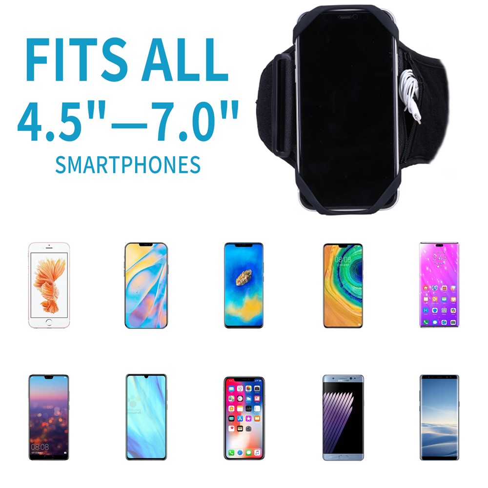 4.5"-7" Phones Armband Detachable Rotary Phone Holder Adjustable Wrist Bag for Outdoor Sports - Four Clamps/Black-10