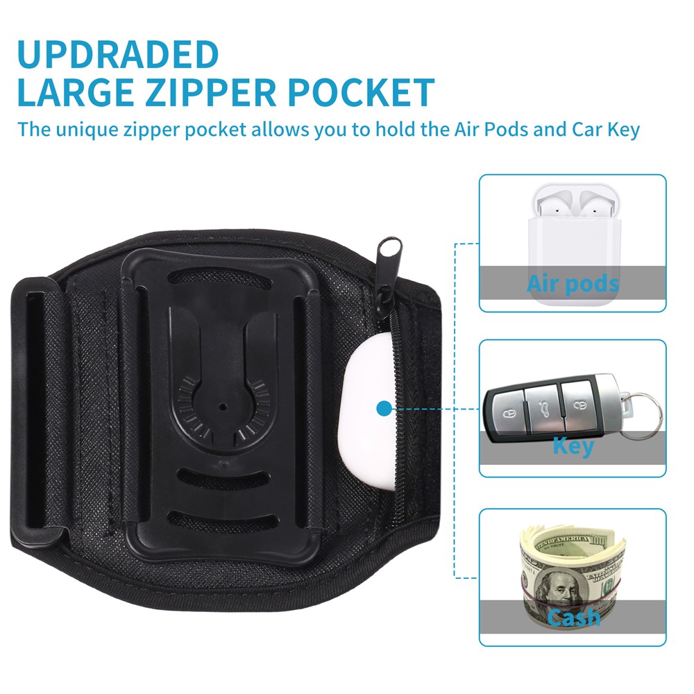 4.5"-7" Phones Armband Detachable Rotary Phone Holder Adjustable Wrist Bag for Outdoor Sports - Four Clamps/Black-6