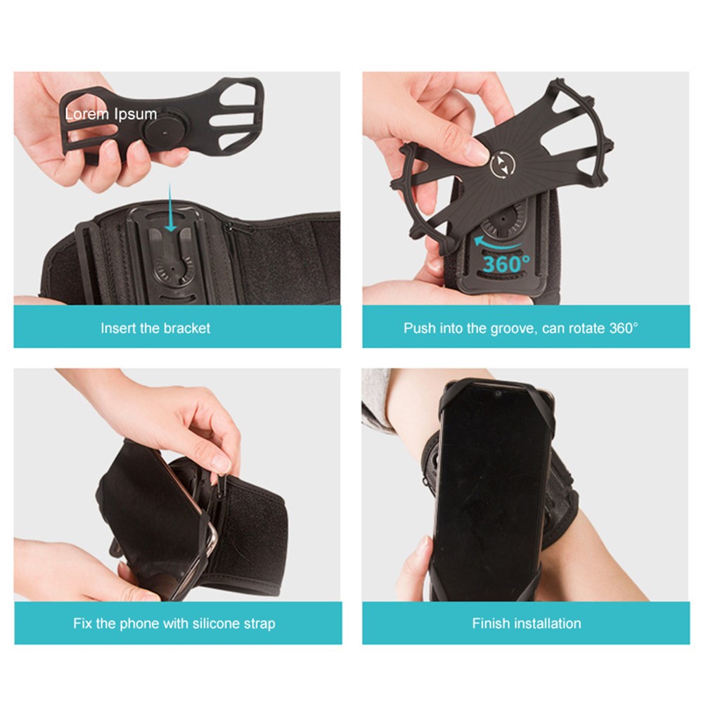 4.5"-7" Phones Armband Detachable Rotary Phone Holder Adjustable Wrist Bag for Outdoor Sports - Four Clamps/Black-9