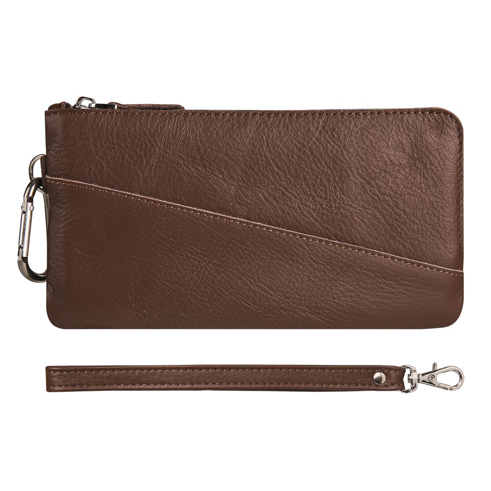 Wrist Bag for Samsung Galaxy Z Fold3 5G, Full Grain Cow Leather Clutch Purse Wallet Waist Bag Business Handbag - Dark Brown-1