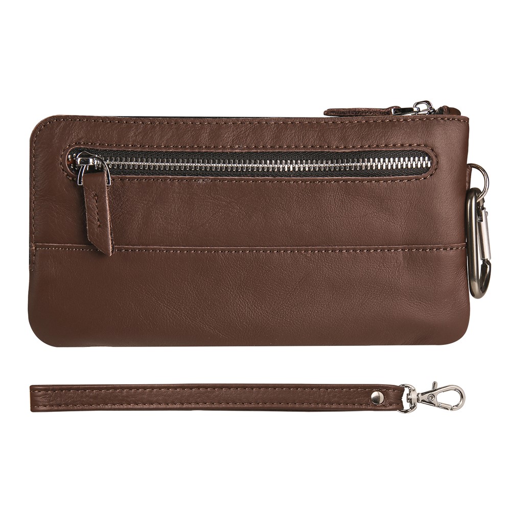Wrist Bag for Samsung Galaxy Z Fold3 5G, Full Grain Cow Leather Clutch Purse Wallet Waist Bag Business Handbag - Dark Brown-2