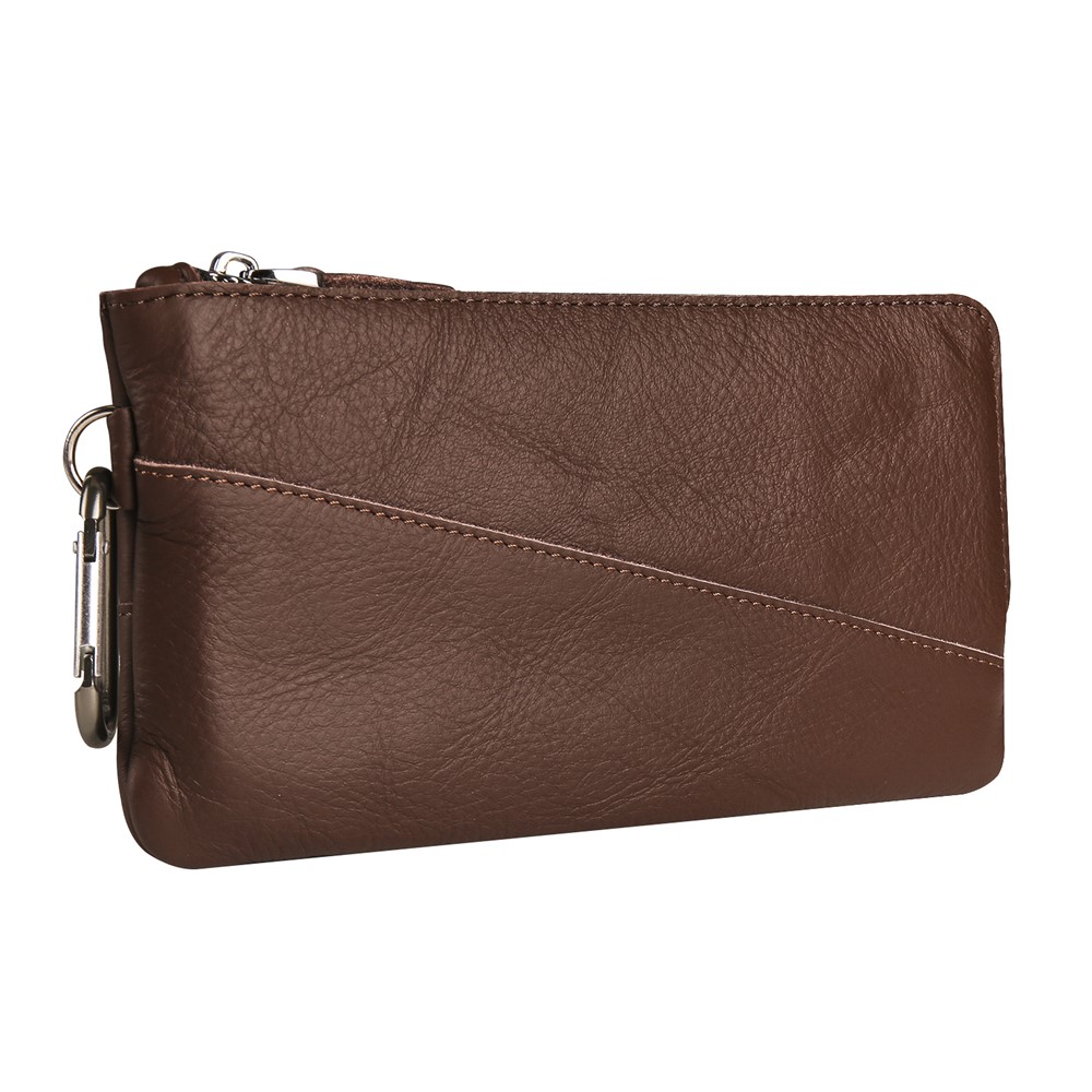 Wrist Bag for Samsung Galaxy Z Fold3 5G, Full Grain Cow Leather Clutch Purse Wallet Waist Bag Business Handbag - Dark Brown-3