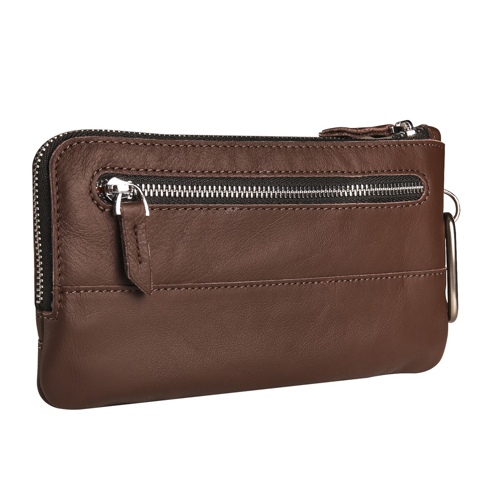 Wrist Bag for Samsung Galaxy Z Fold3 5G, Full Grain Cow Leather Clutch Purse Wallet Waist Bag Business Handbag - Dark Brown-4