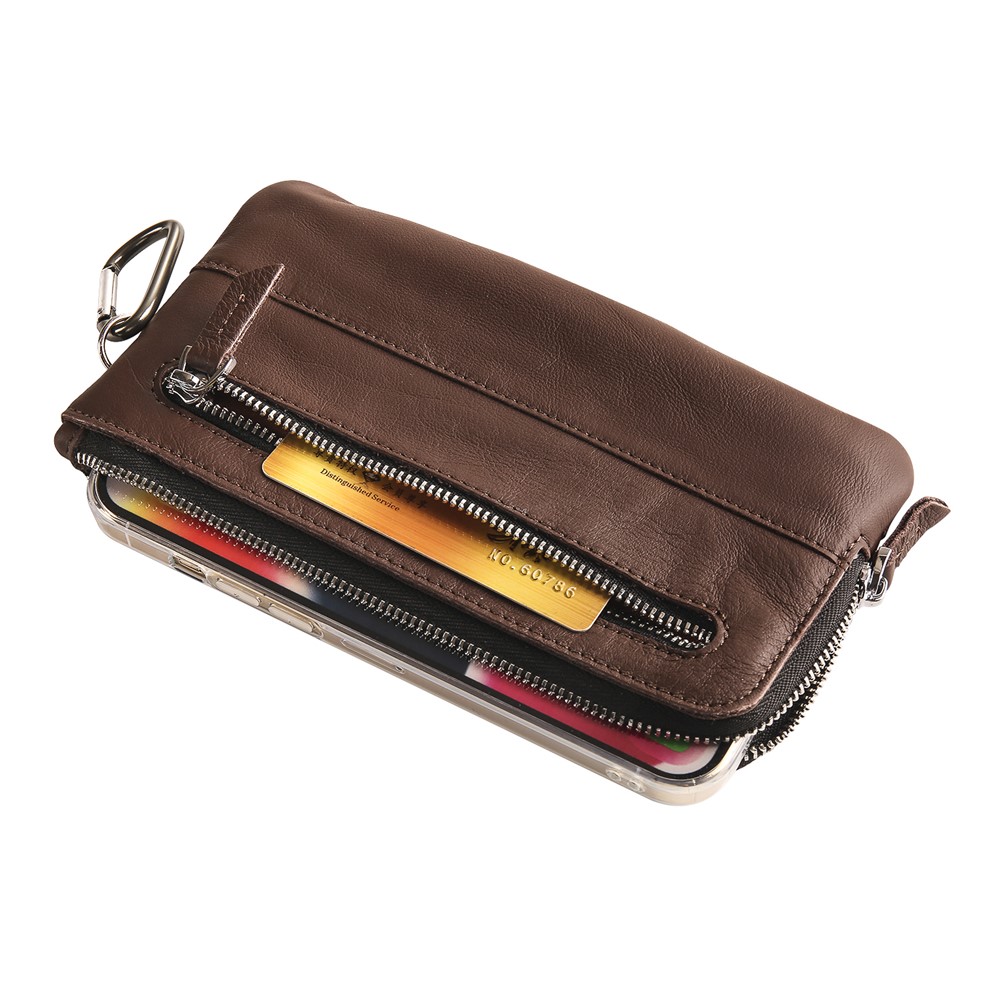 Wrist Bag for Samsung Galaxy Z Fold3 5G, Full Grain Cow Leather Clutch Purse Wallet Waist Bag Business Handbag - Dark Brown-5