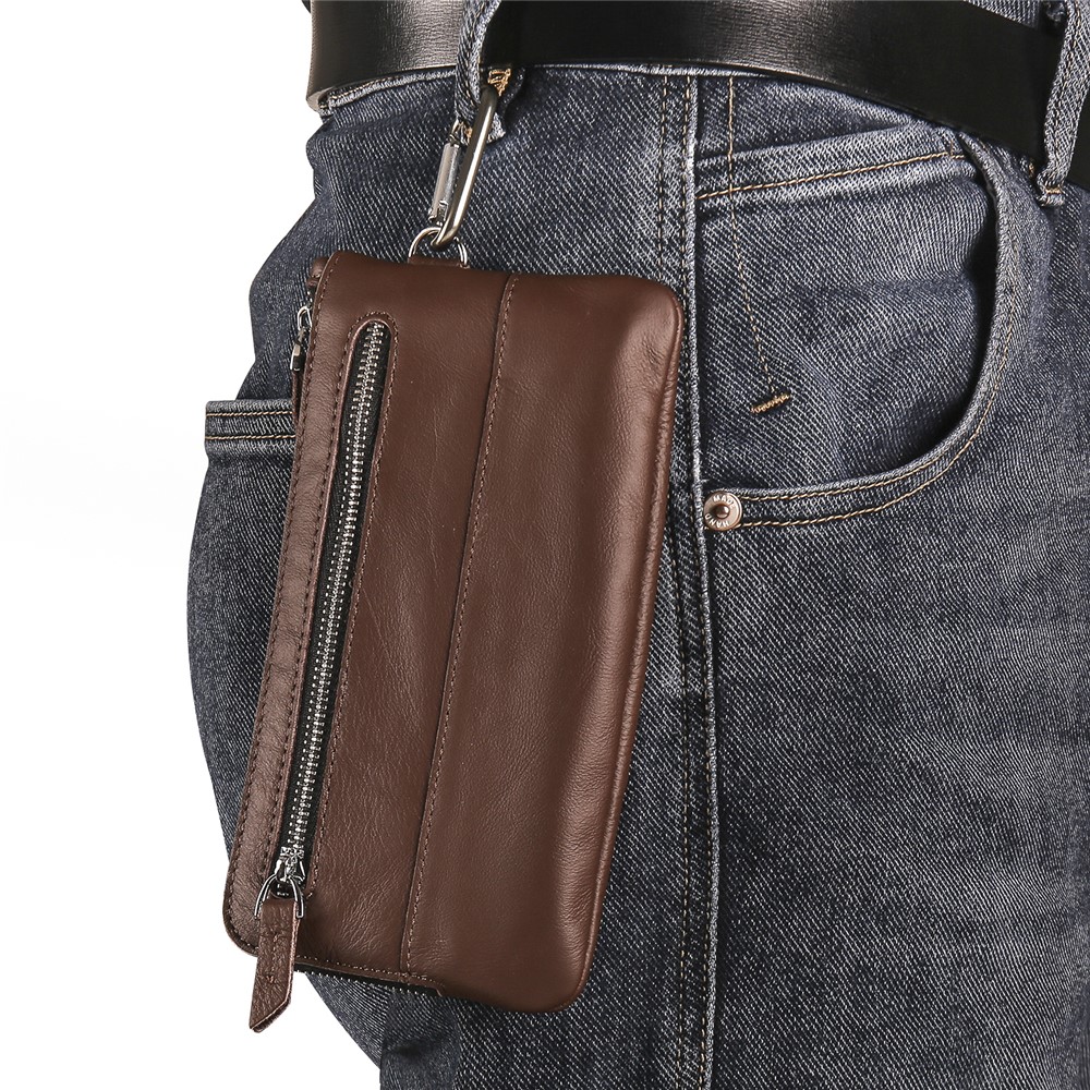 Wrist Bag for Samsung Galaxy Z Fold3 5G, Full Grain Cow Leather Clutch Purse Wallet Waist Bag Business Handbag - Dark Brown-6