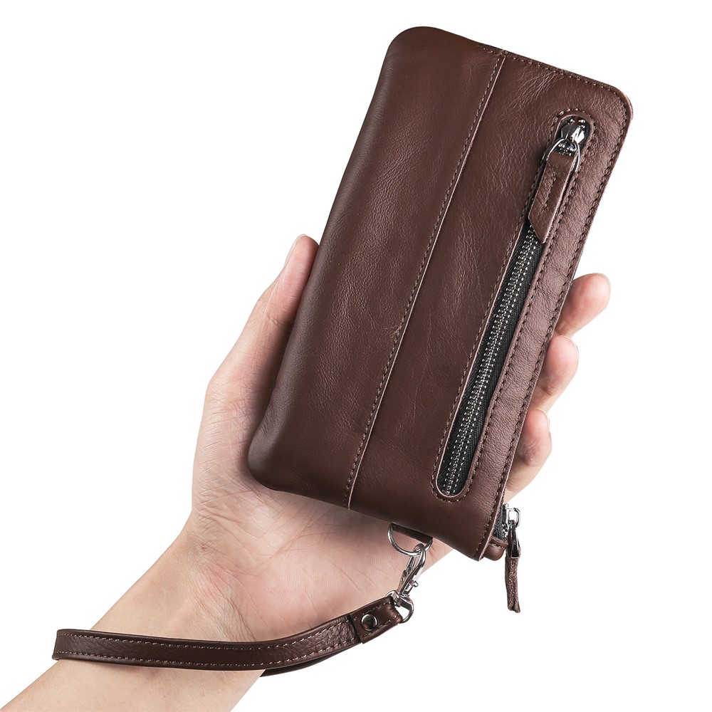 Wrist Bag for Samsung Galaxy Z Fold3 5G, Full Grain Cow Leather Clutch Purse Wallet Waist Bag Business Handbag - Dark Brown-7