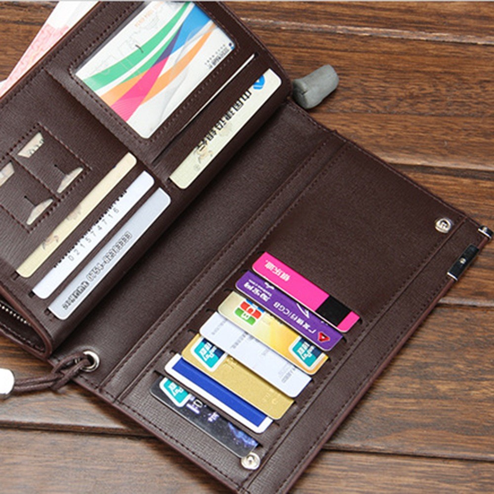 BAELLERRY SW002 Stylish PU Leather Men Long Wallet Zipper Pocket Cards Cash Holder Clutch Bag with Wrist Strap - Coffee-4