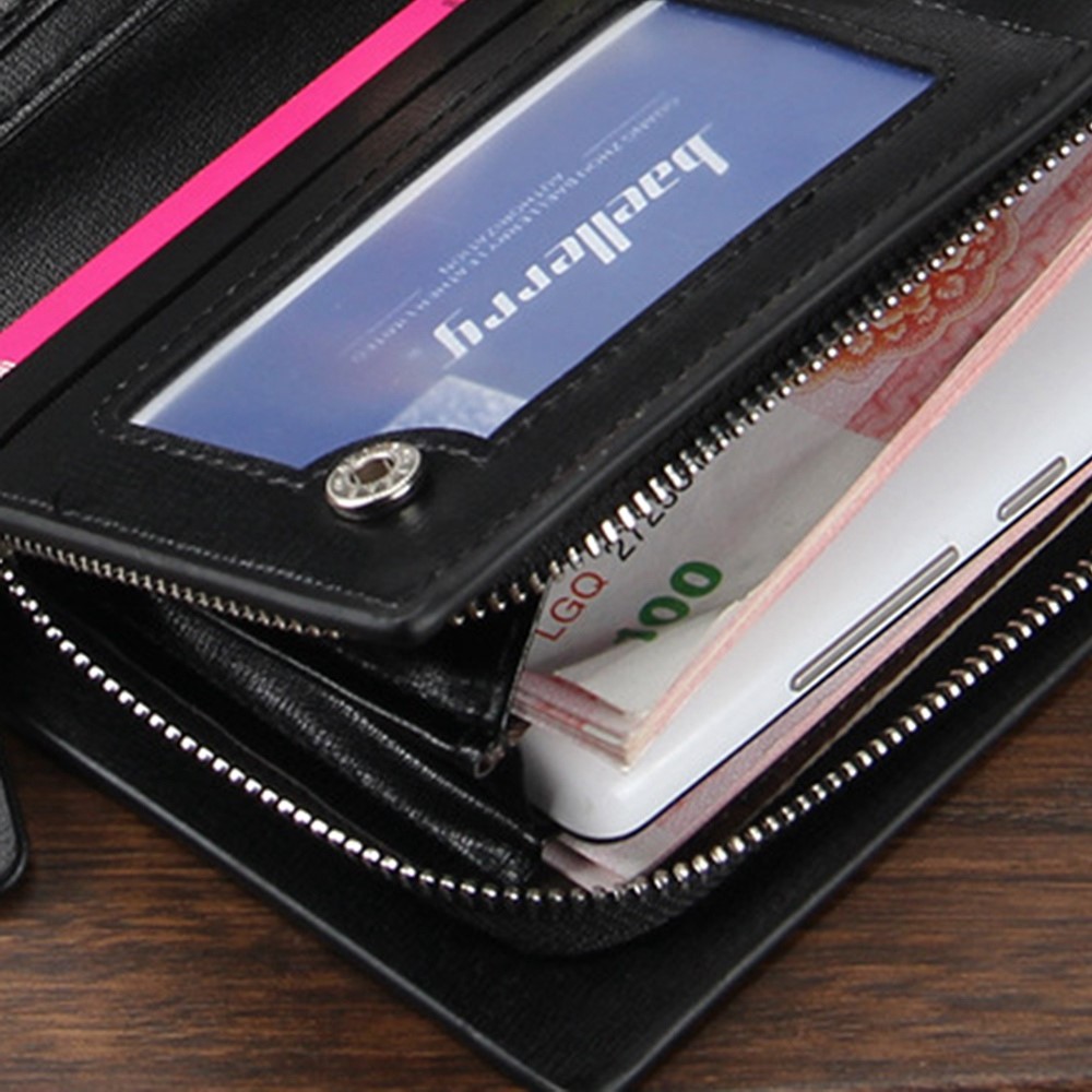 BAELLERRY SW002 Stylish PU Leather Men Long Wallet Zipper Pocket Cards Cash Holder Clutch Bag with Wrist Strap - Coffee-5