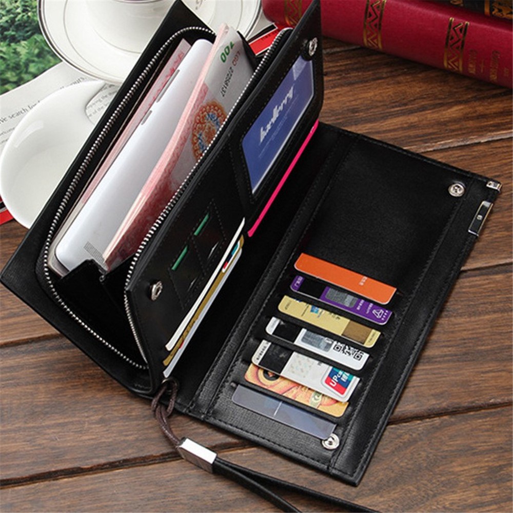 BAELLERRY SW002 Stylish PU Leather Men Long Wallet Zipper Pocket Cards Cash Holder Clutch Bag with Wrist Strap - Coffee-6
