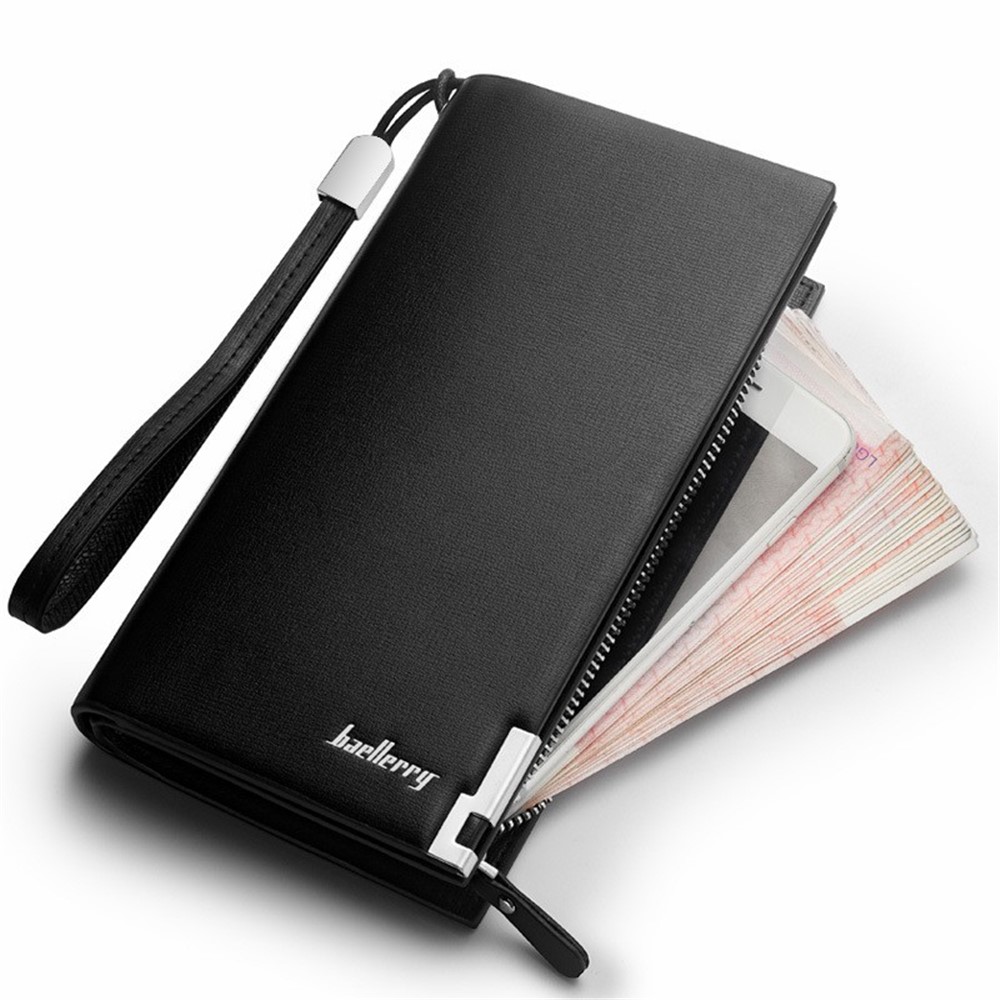 BAELLERRY SW002 Stylish PU Leather Men Long Wallet Zipper Pocket Cards Cash Holder Clutch Bag with Wrist Strap - Coffee-7