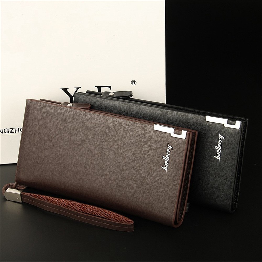 BAELLERRY SW002 Stylish PU Leather Men Long Wallet Zipper Pocket Cards Cash Holder Clutch Bag with Wrist Strap - Coffee-8
