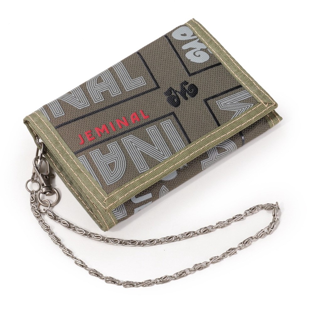 JEMINAL 1314 Geometry Pattern Cloth Short Wallet Men Women Tri-fold Card Holder Coin Purse with Strap - Green-1