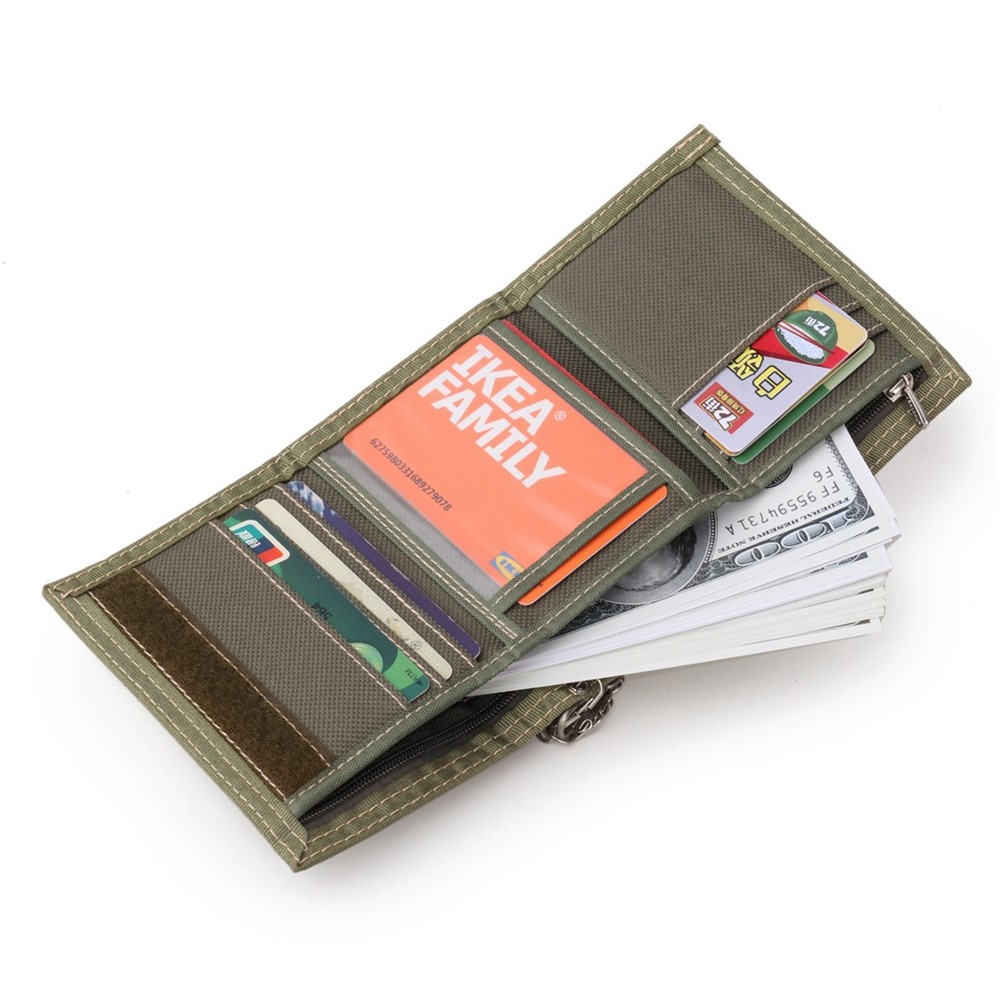JEMINAL 1314 Geometry Pattern Cloth Short Wallet Men Women Tri-fold Card Holder Coin Purse with Strap - Green-2
