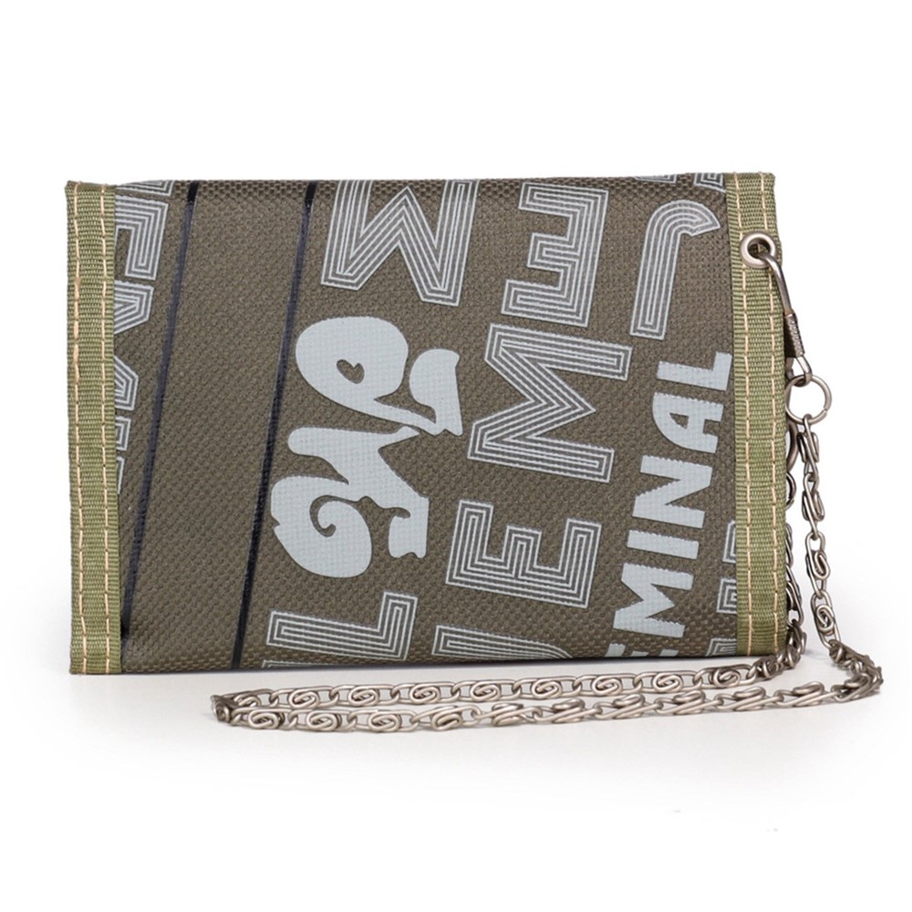JEMINAL 1314 Geometry Pattern Cloth Short Wallet Men Women Tri-fold Card Holder Coin Purse with Strap - Green-4