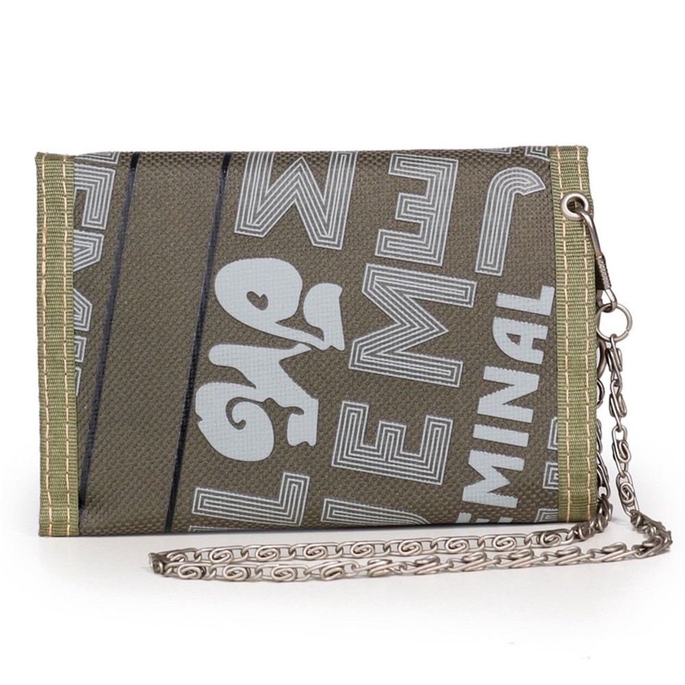 JEMINAL 1314 Geometry Pattern Cloth Short Wallet Men Women Tri-fold Card Holder Coin Purse with Strap - Green-8