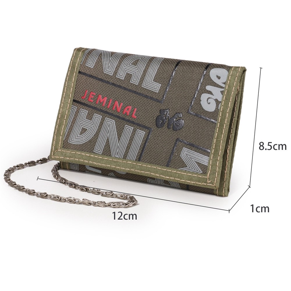 JEMINAL 1314 Geometry Pattern Cloth Short Wallet Men Women Tri-fold Card Holder Coin Purse with Strap - Green-9