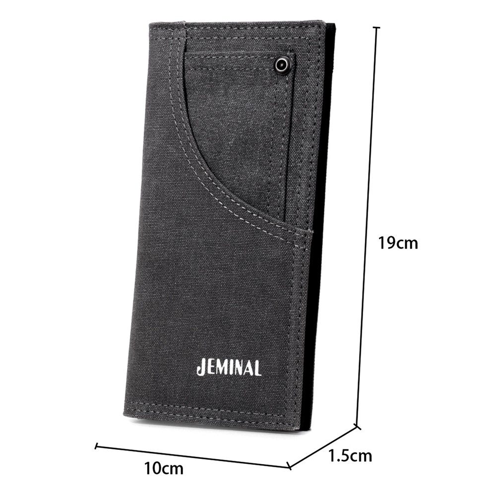 JEMINAL 21705 Men Canvas Long Wallet Multifunctional Card Cash Money Holder Bi-fold Purse - Black-7