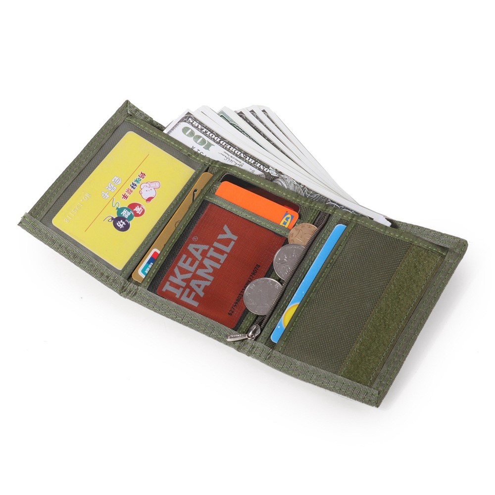 JEMINAL 1420 Solid Color Stitching Nylon Wallet Student Tri-fold Wallet Coin Purse Cards Holder - Green-2