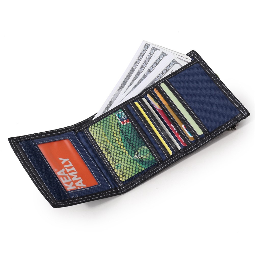 JEMINAL 1005 Vintage Men Tri-fold Wallet Casual Canvas Purse Cards Money Holder with Strap - Dark Blue-4