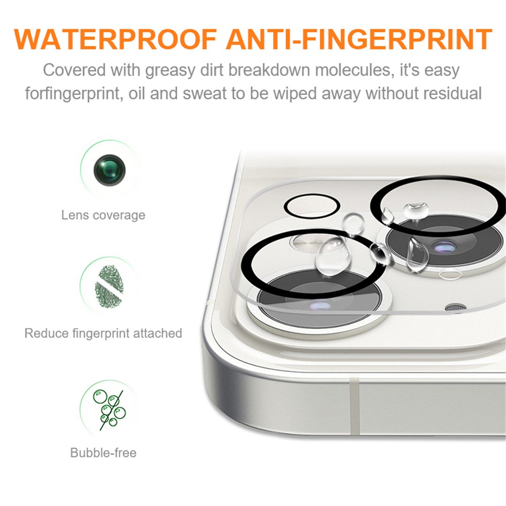 AMORUS for iPhone 13 6.1 inch / 13 mini 5.4 inch Full Cover Camera Lens Protector HD Clear Anti-fingerprint Tempered Glass Full Glue Silk Printing Camera Lens Film with Black Night Circle-2