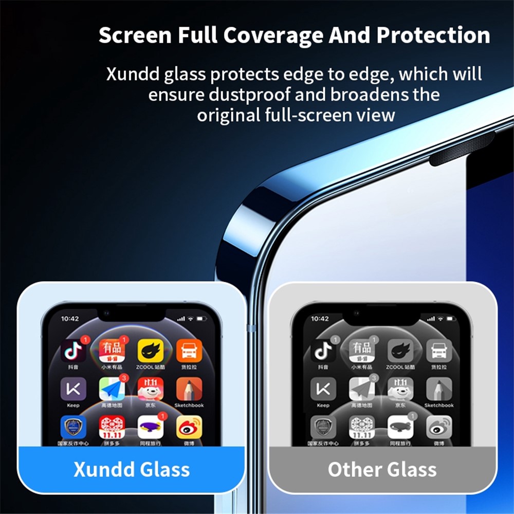 XUNDD For iPhone 14 Pro Max 6.7 inch Full Cover Tempered Glass Shatter-proof Screen Protector with Dust-proof Net and Installation Tool-11