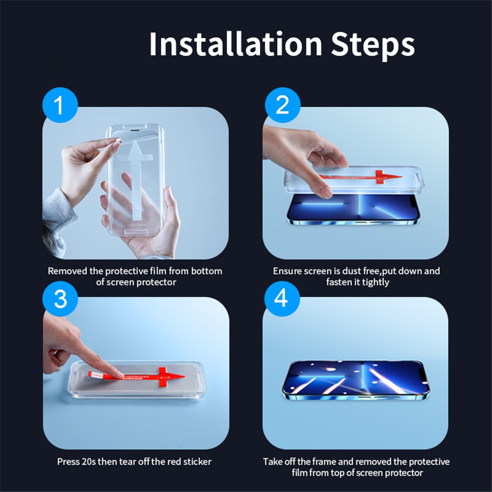 XUNDD For iPhone 14 Pro Max 6.7 inch Full Cover Tempered Glass Shatter-proof Screen Protector with Dust-proof Net and Installation Tool-13