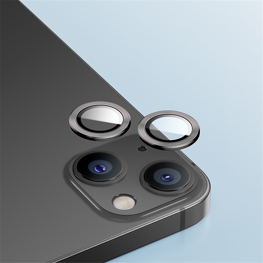 BENKS for iPhone 14 6.1 inch Camera Lens Protector Ring Clear High Aluminium-silicon Glass Aluminum Alloy Back Lens Cover Guard - Black-2