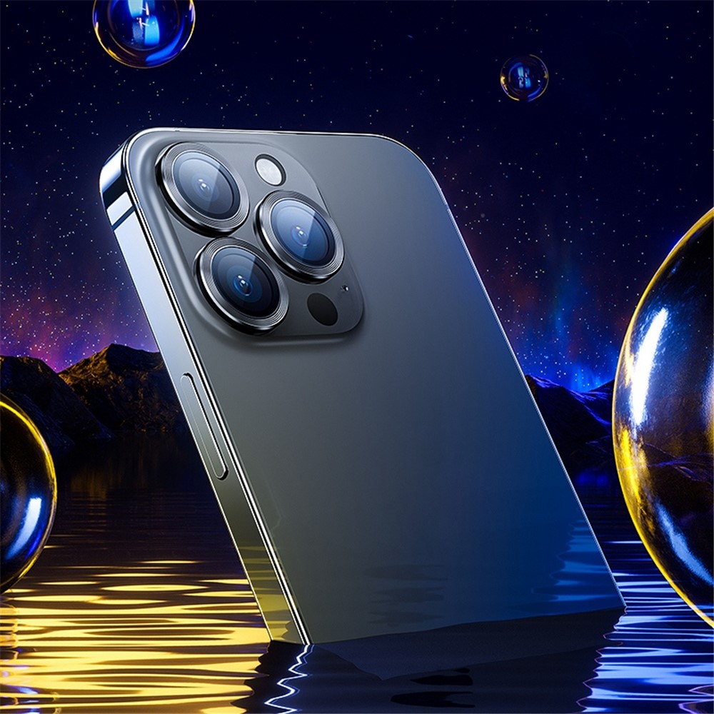 BENKS for iPhone 14 Pro 6.1 inch Camera Lens Protector Full Cover High Aluminium-silicon Glass Anti-Scratch Ultra HD Aluminum Alloy Metal Camera Cover - Black-2