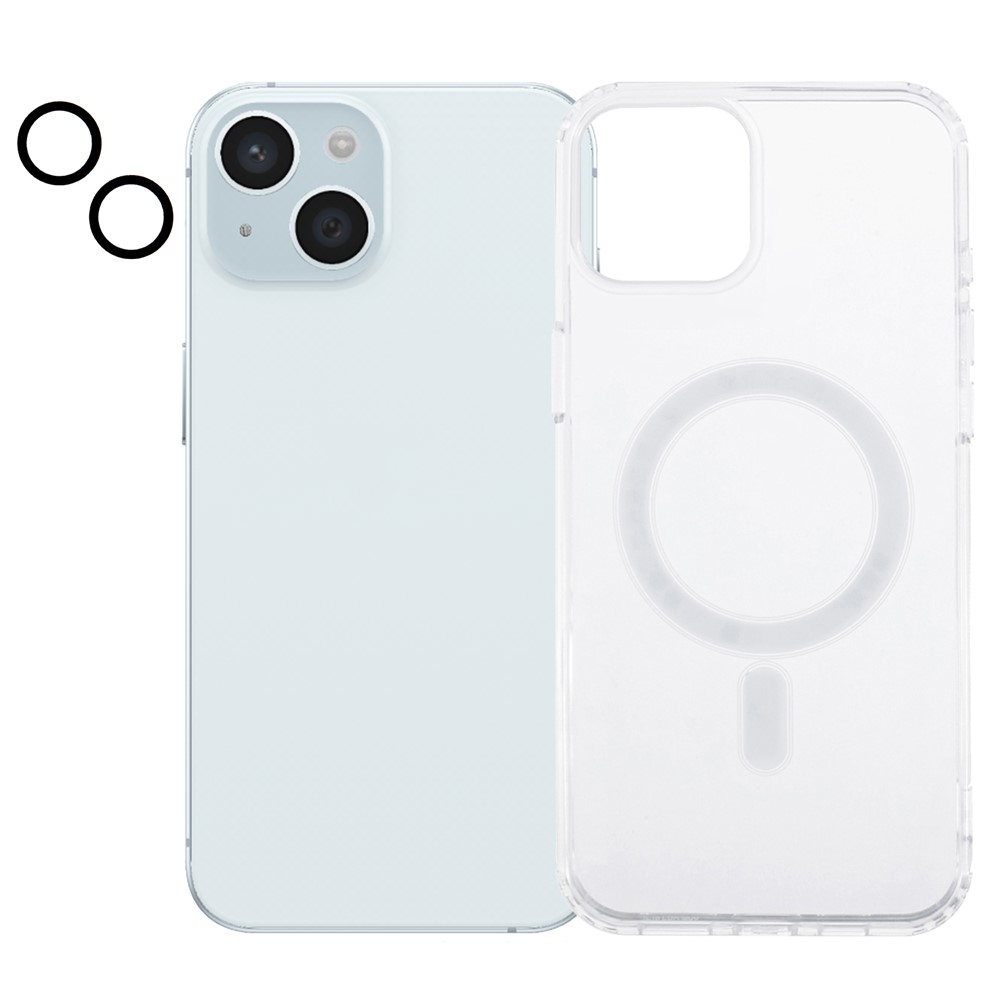 For iPhone 15 Case Compatible with MagSafe TPU+Acrylic Clear Phone Cover with Camera Lens Film