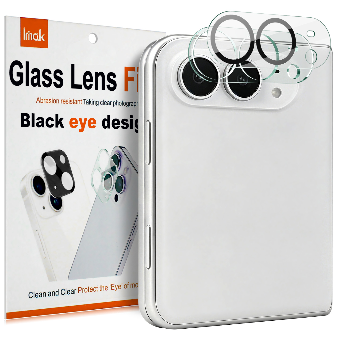 IMAK for iPhone Duo Tempered Glass Camera Lens Protector Acrylic Lens Cap (Black Circle Design) - Transparent