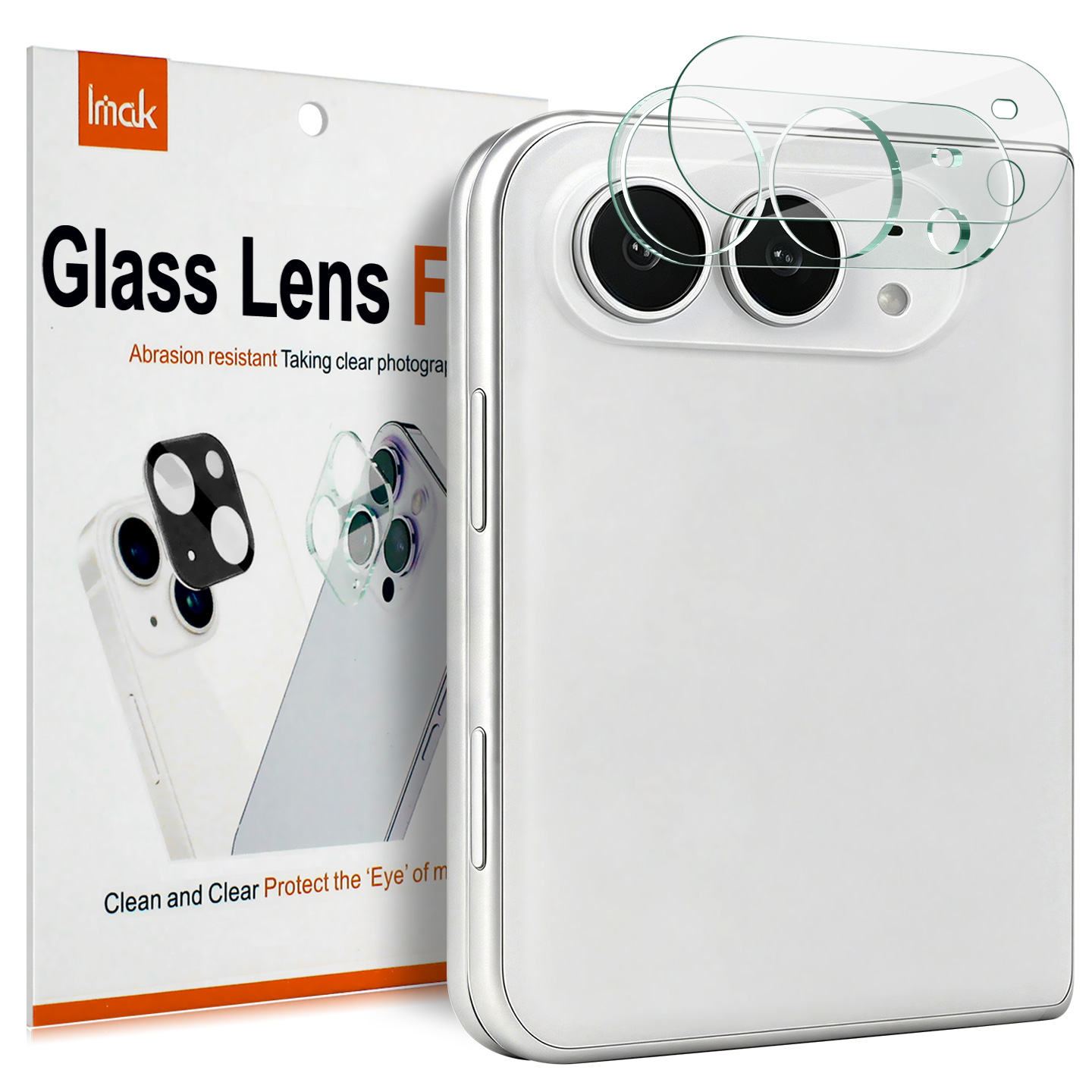 IMAK for iPhone Duo Tempered Glass Full Cover Camera Lens Protector + Acrylic Lens Cap - Transparent