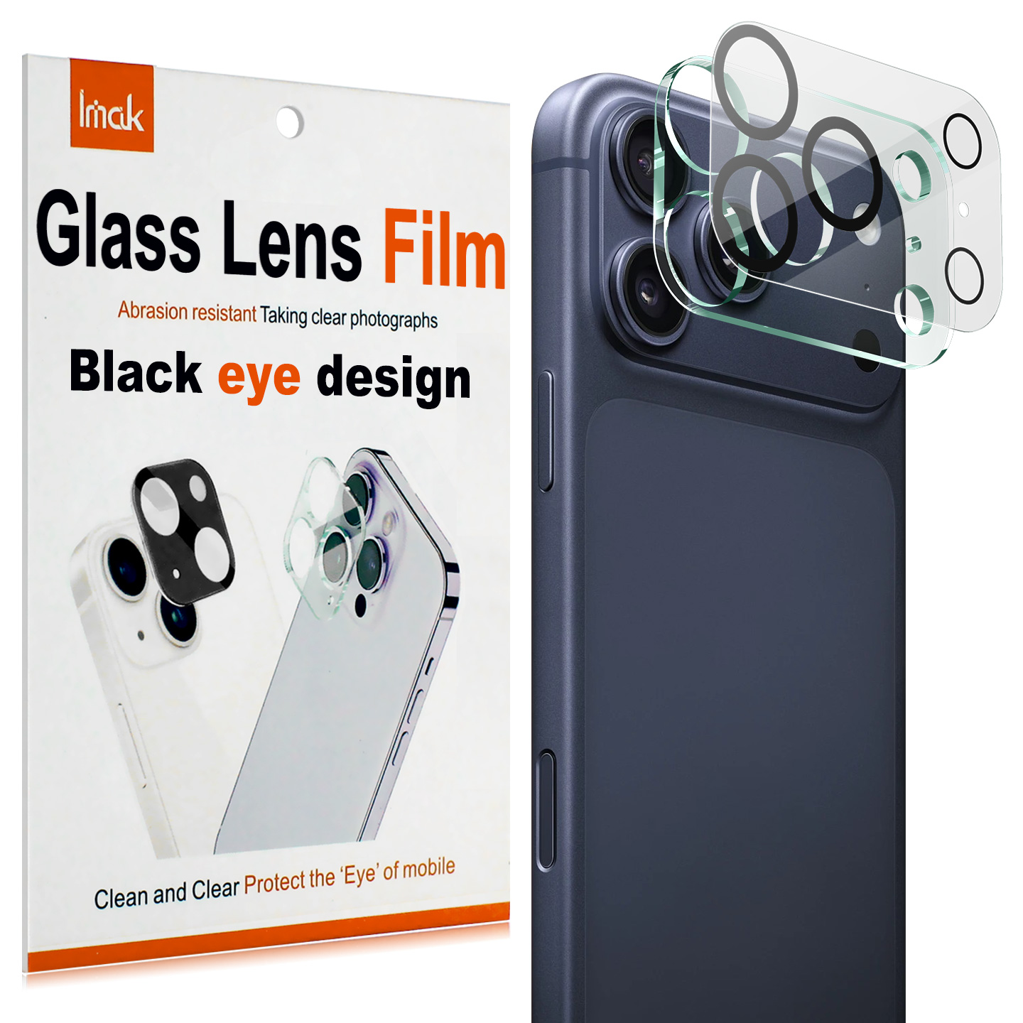 IMAK for iPhone 18 Pro Max Tempered Glass Camera Lens Protector Acrylic Lens Cap (Black Circle Design) - Transparent