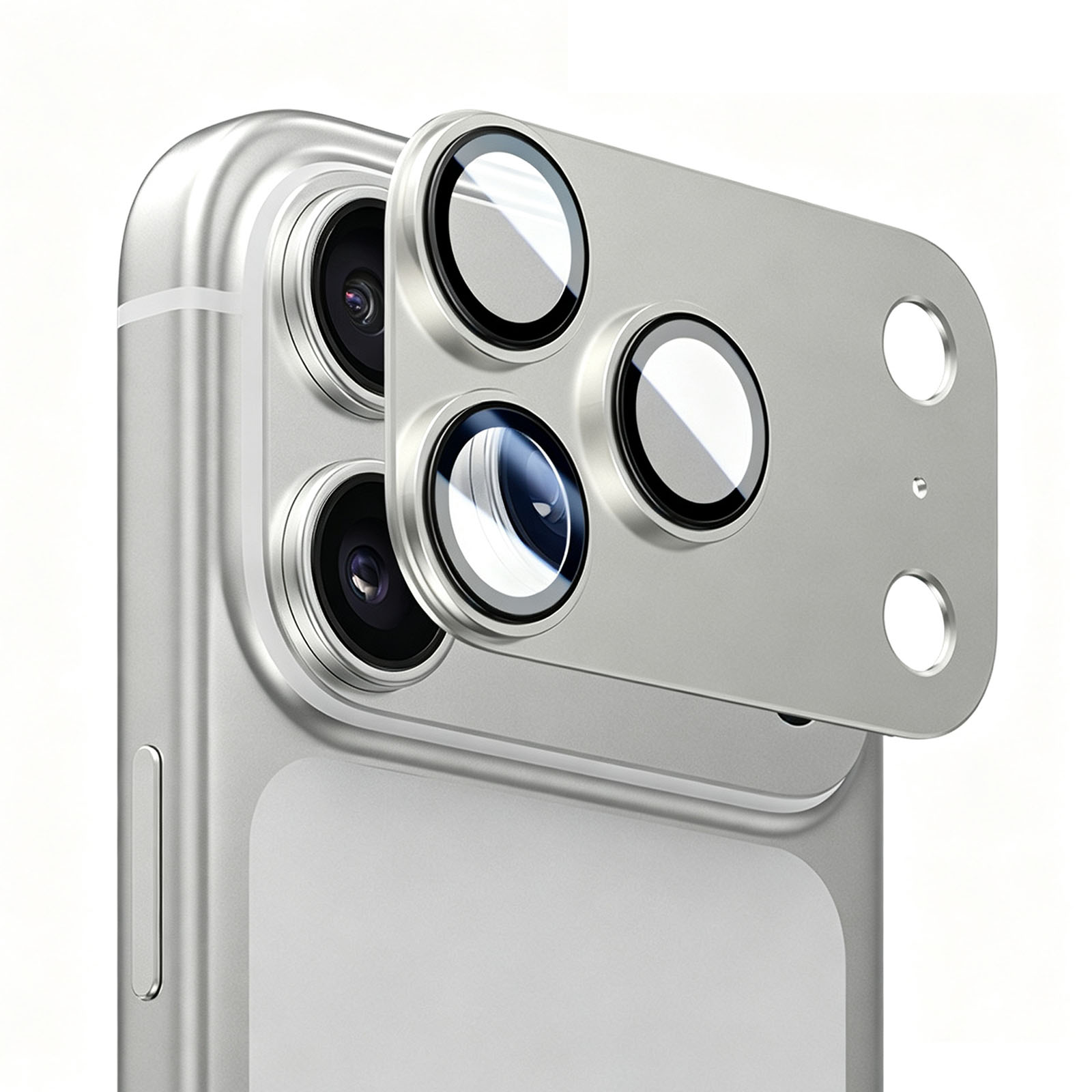 For iPhone 18 Pro Camera Lens Protector Step-Style Aluminum Alloy+Tempered Glass AR+AF Anti-Reflective Lens Film, Case Friendly - Silver