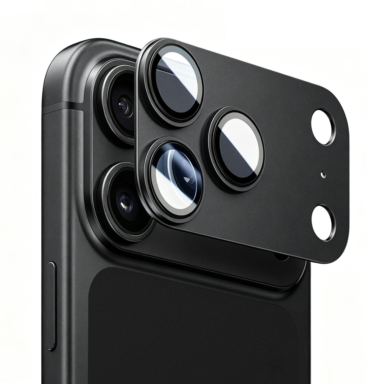 For iPhone 18 Pro Camera Lens Protector Step-Style Aluminum Alloy+Tempered Glass AR+AF Anti-Reflective Lens Film, Case Friendly - Black