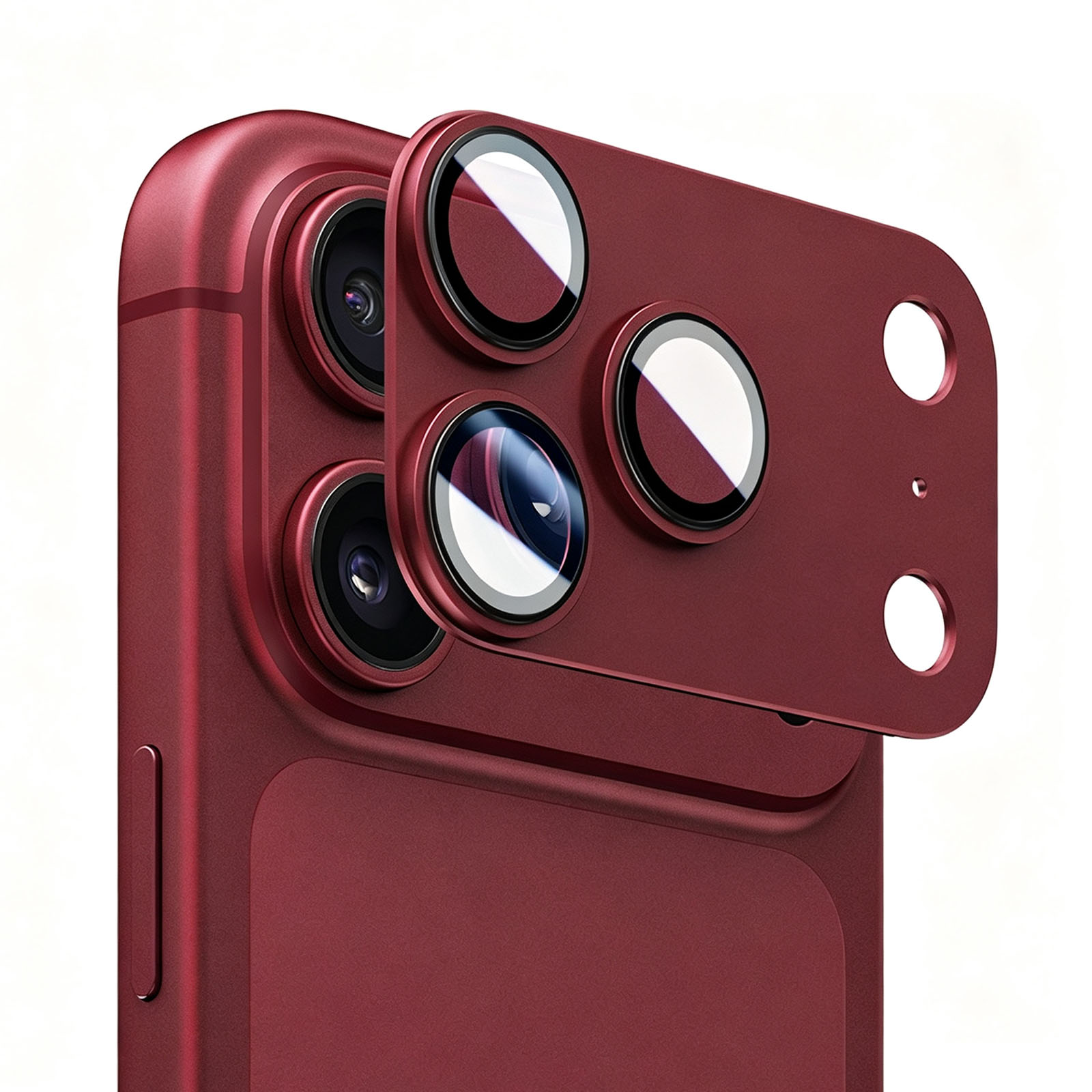 For iPhone 18 Pro Camera Lens Protector Step-Style Aluminum Alloy+Tempered Glass AR+AF Anti-Reflective Lens Film, Case Friendly - Red