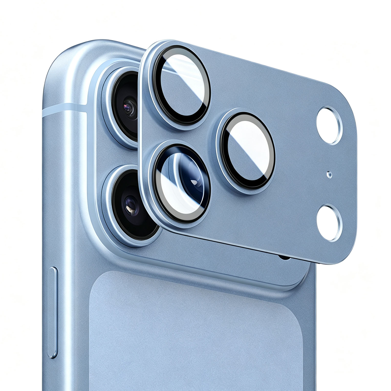 For iPhone 18 Pro Camera Lens Protector Step-Style Aluminum Alloy+Tempered Glass AR+AF Anti-Reflective Lens Film, Case Friendly - Blue