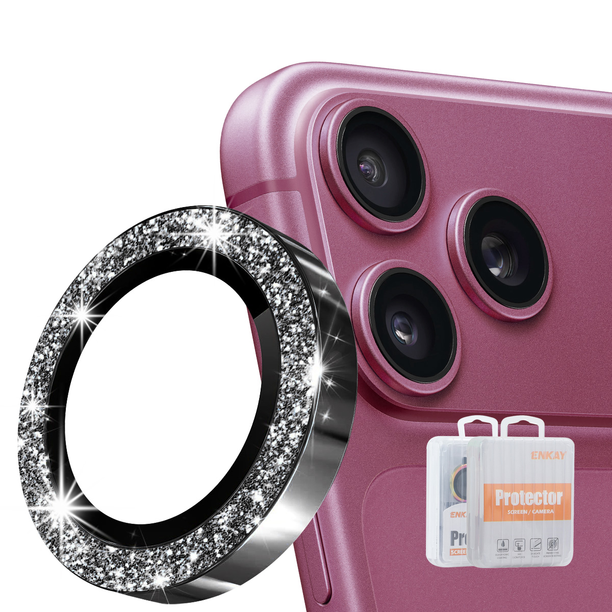 HAT PRINCE for iPhone 18 Pro / iPhone 18 Pro Max Camera Lens Protector ENKAY Hat-Prince Glitter Decor Tempered Glass Lens Film - Black