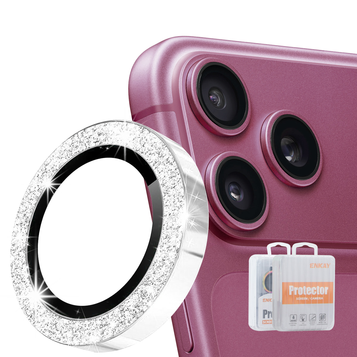 HAT PRINCE for iPhone 18 Pro / iPhone 18 Pro Max Camera Lens Protector ENKAY Hat-Prince Glitter Decor Tempered Glass Lens Film - Silver